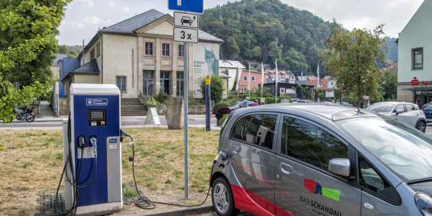 Ladestation für E-Auto vor dem Rathaus Bad Schandau